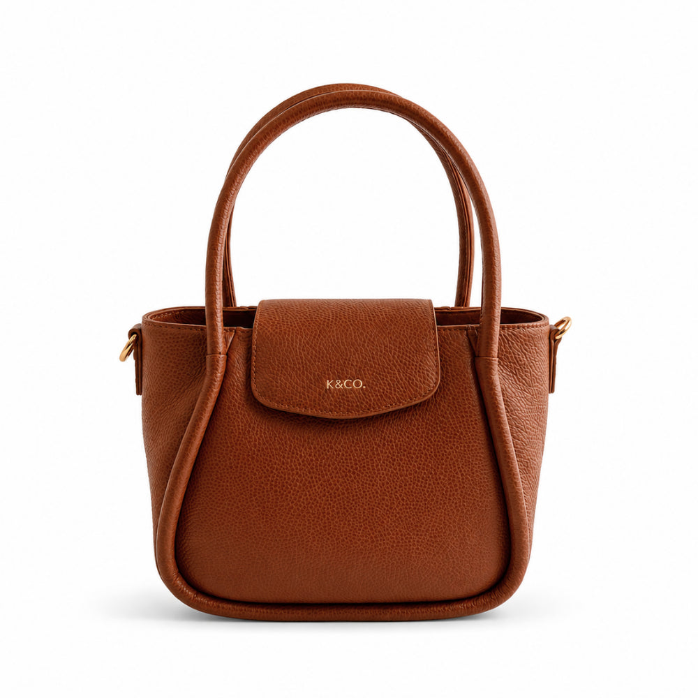 K&Co. Genuine Leather Flapover Mini Tote Bag - TAN